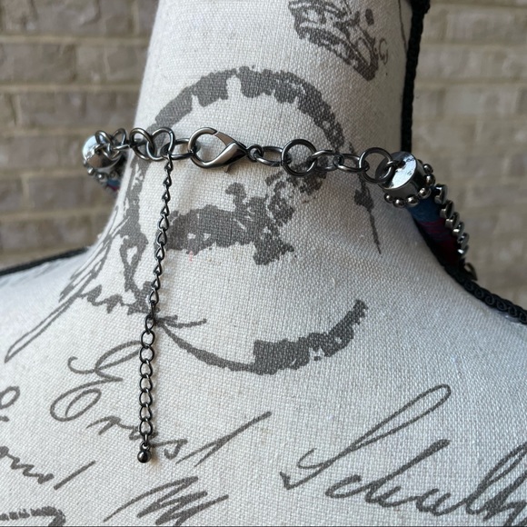 Tribal Boho Fabric, String and Metal Necklace - Picture 7 of 10